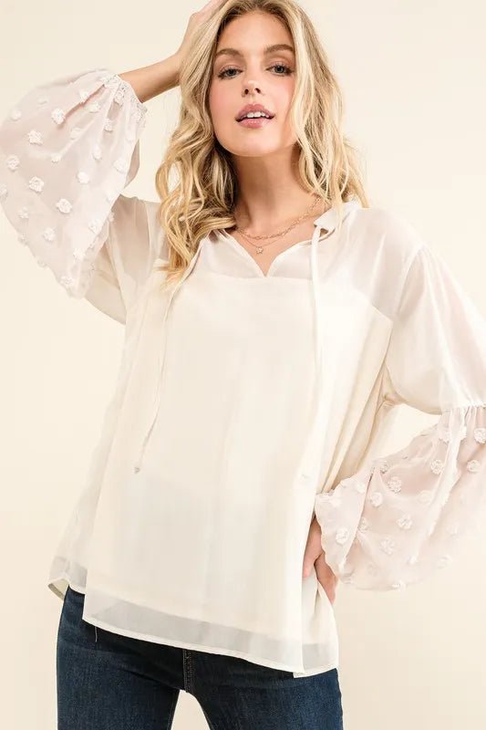 Polka Dot Balloon Sleeve Blouse for Elegant Casual Looks - AMVIM