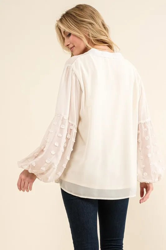 Polka Dot Balloon Sleeve Blouse for Elegant Casual Looks - AMVIM