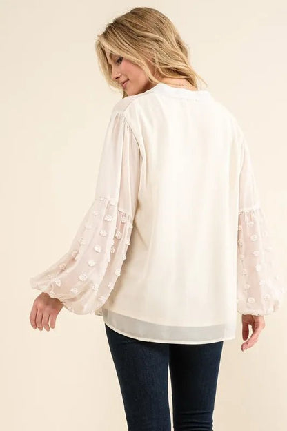 Polka Dot Balloon Sleeve Blouse for Elegant Casual Looks - AMVIM