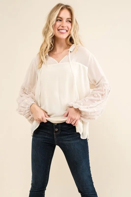 Polka Dot Balloon Sleeve Blouse for Elegant Casual Looks - AMVIM