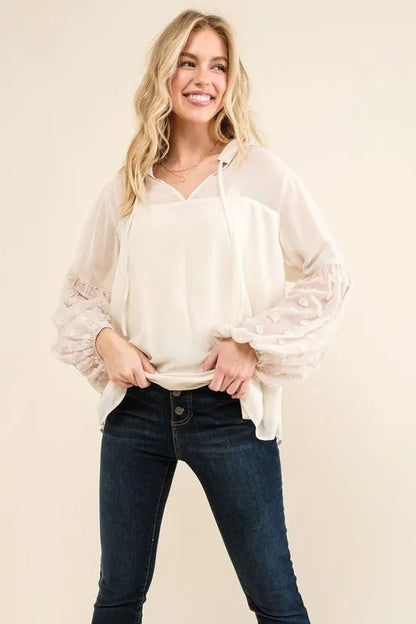 Polka Dot Balloon Sleeve Blouse for Elegant Casual Looks - AMVIM