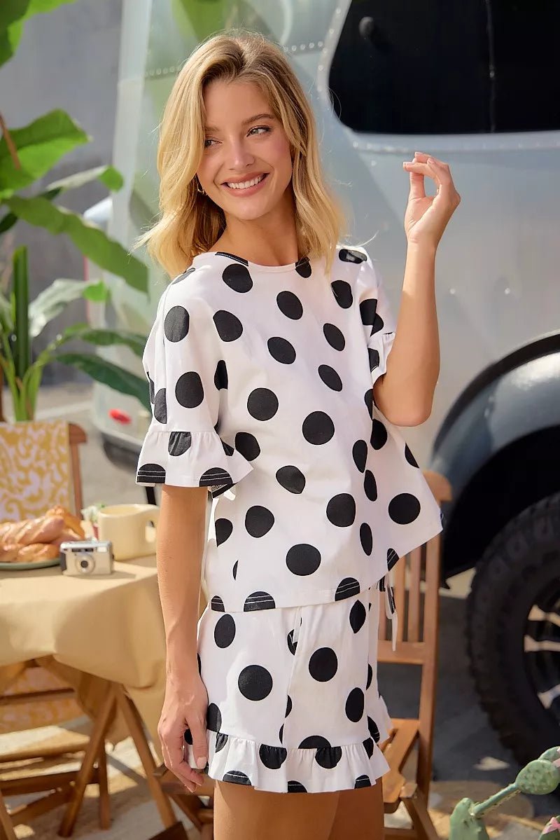 Polka Dot Ruffled Top and Shorts Set - AMVIM