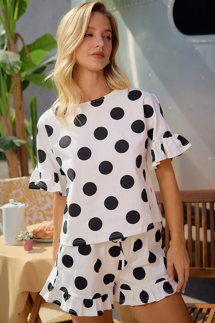 Polka Dot Ruffled Top and Shorts Set - AMVIM