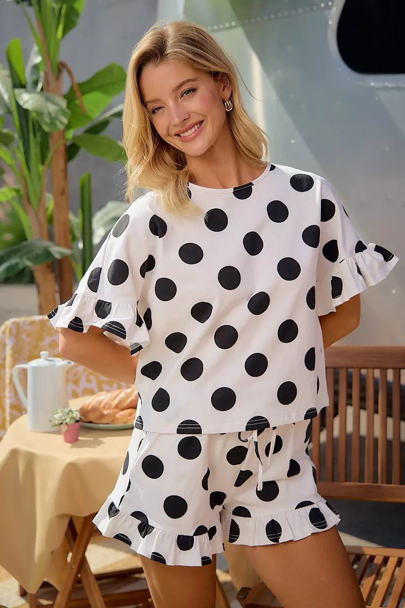 Polka Dot Ruffled Top and Shorts Set - AMVIM