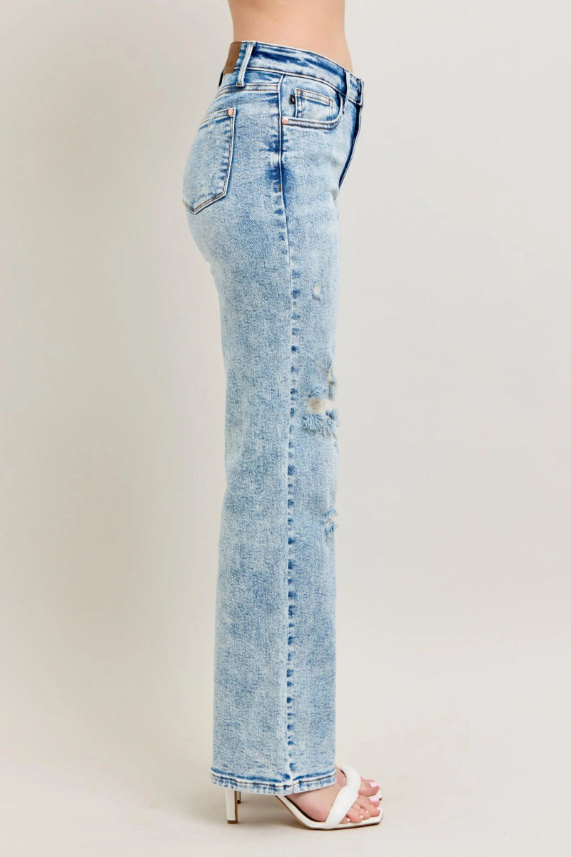 Premium Straight Leg High - Rise Jeans, Light Wash Look - AMVIM