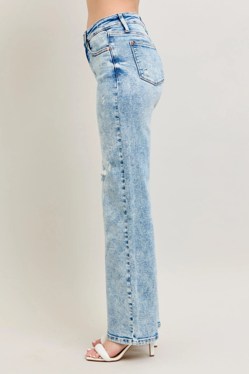 Premium Straight Leg High - Rise Jeans, Light Wash Look - AMVIM
