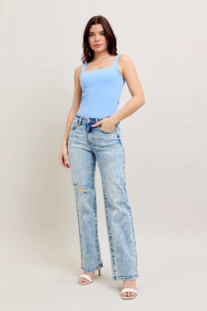 Premium Straight Leg High - Rise Jeans, Light Wash Look - AMVIM