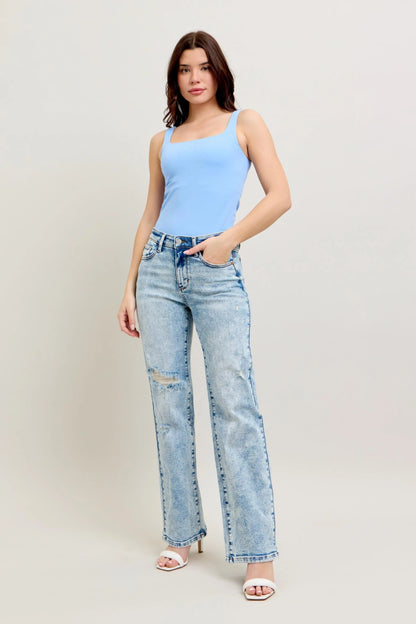 Premium Straight Leg High - Rise Jeans, Light Wash Look - AMVIM