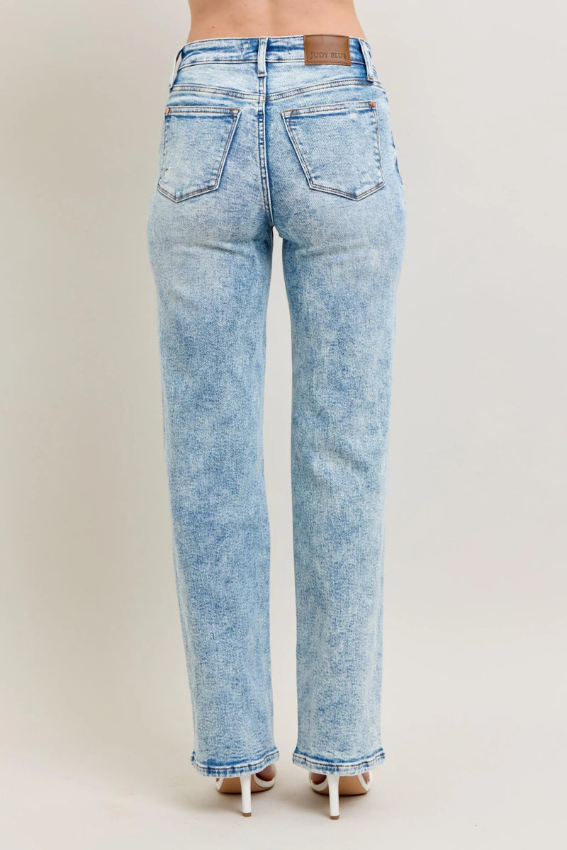 Premium Straight Leg High - Rise Jeans, Light Wash Look - AMVIM