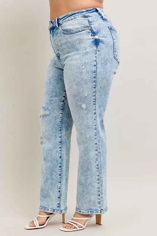 Premium Straight Leg High - Rise Jeans, Light Wash Look - AMVIM