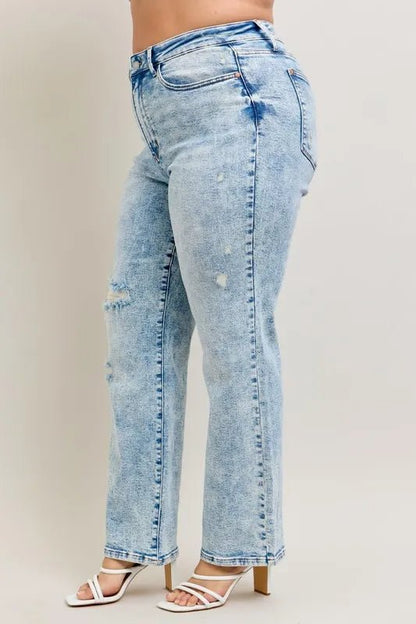 Premium Straight Leg High - Rise Jeans, Light Wash Look - AMVIM