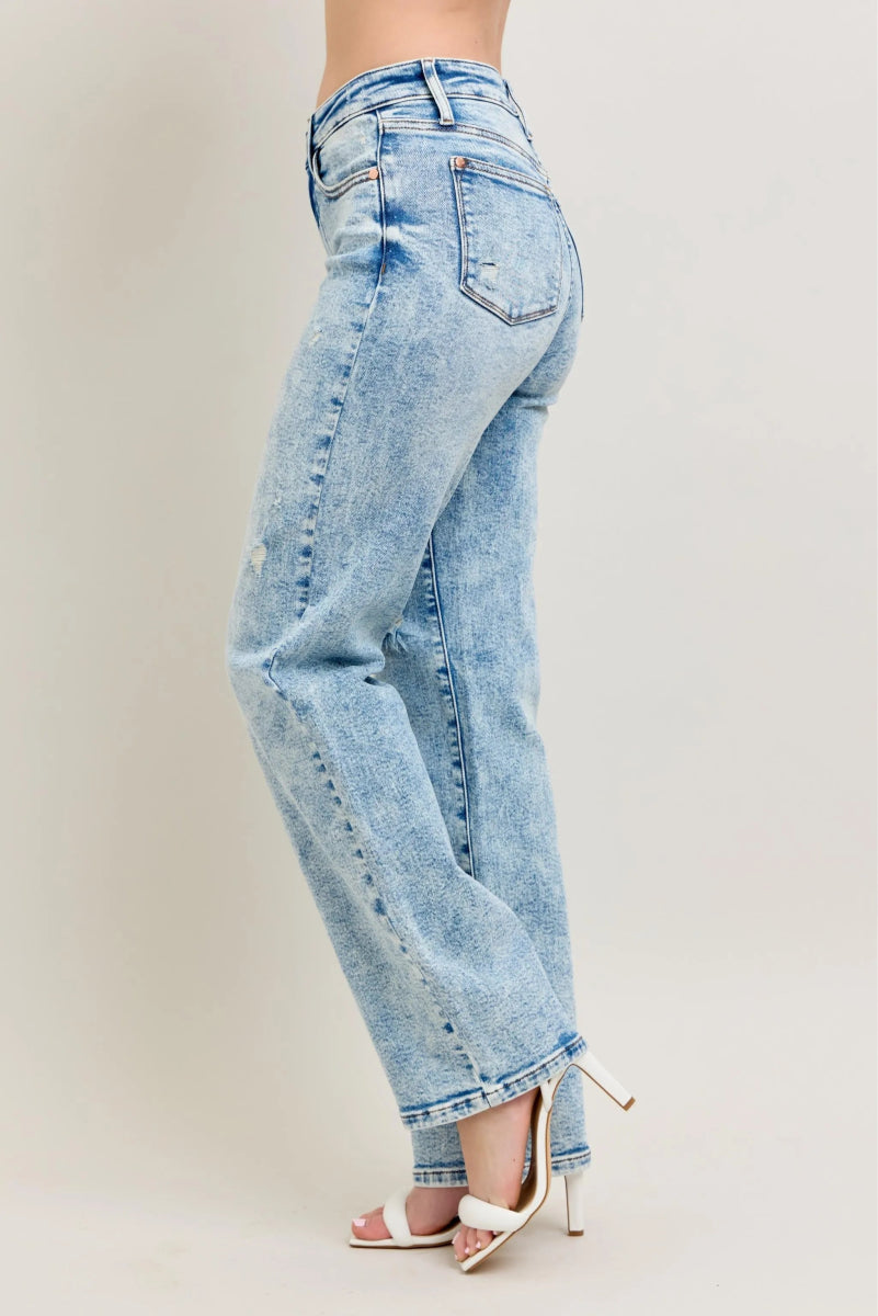 Premium Straight Leg High - Rise Jeans, Light Wash Look - AMVIM