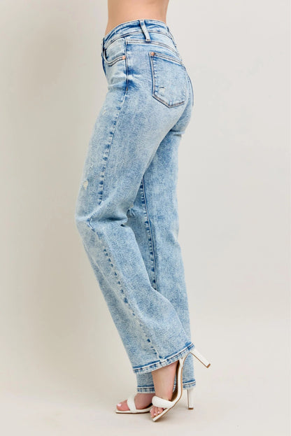 Premium Straight Leg High - Rise Jeans, Light Wash Look - AMVIM