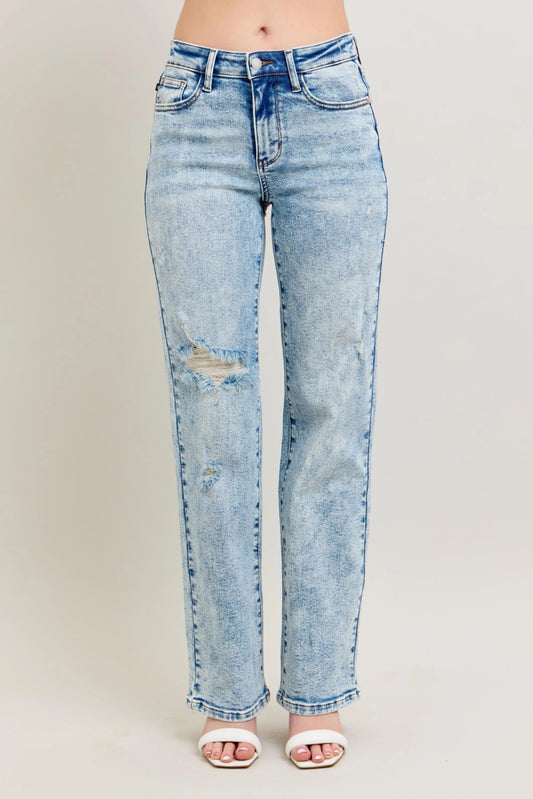Premium Straight Leg High - Rise Jeans, Light Wash Look - AMVIM