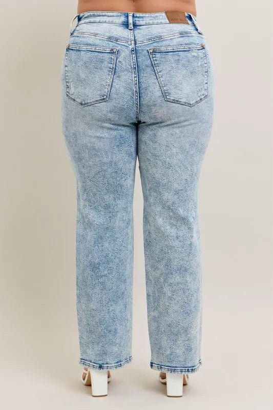 Premium Straight Leg High - Rise Jeans, Light Wash Look - AMVIM