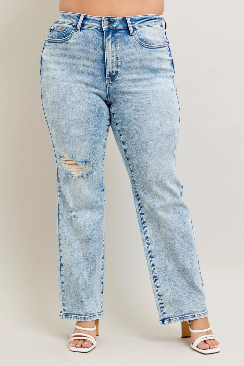 Premium Straight Leg High - Rise Jeans, Light Wash Look - AMVIM