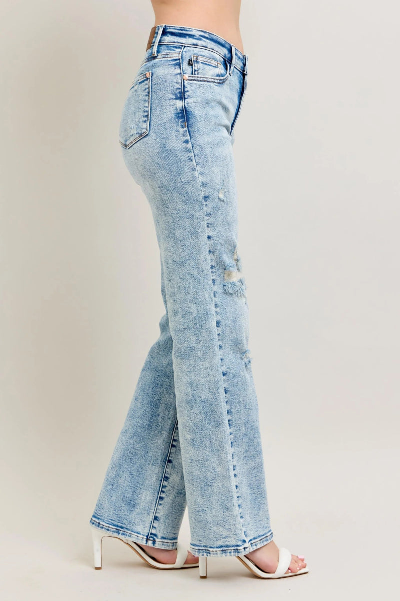 Premium Straight Leg High - Rise Jeans, Light Wash Look - AMVIM
