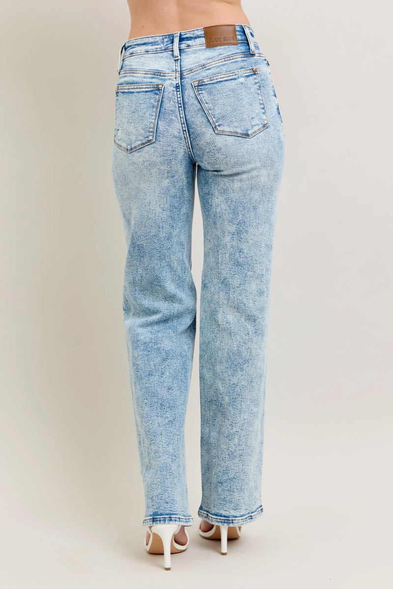Premium Straight Leg High - Rise Jeans, Light Wash Look - AMVIM