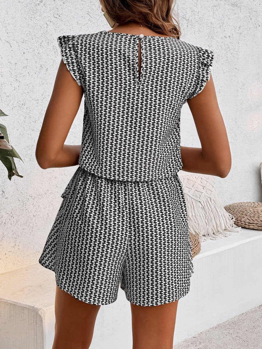 Printed Round Neck Top and Layered Shorts Set - AMVIM