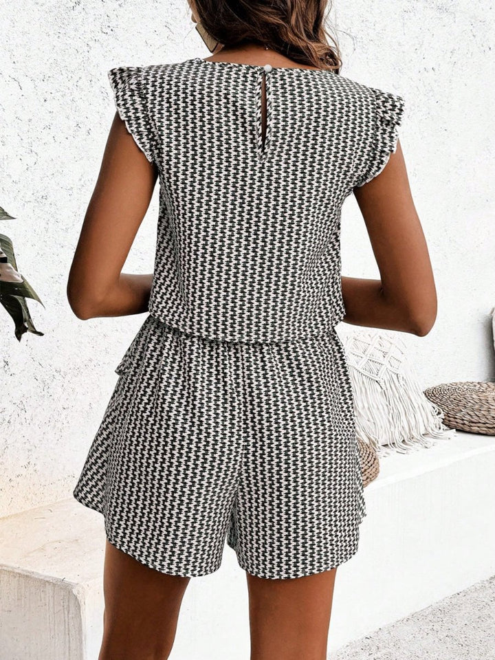 Printed Round Neck Top and Layered Shorts Set - AMVIM
