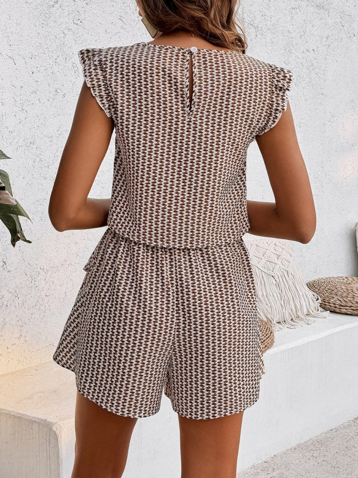 Printed Round Neck Top and Layered Shorts Set - AMVIM