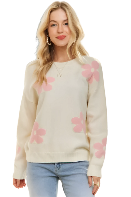 Puff Floral Sweater Top With Cozy Knit Fit - AMVIM