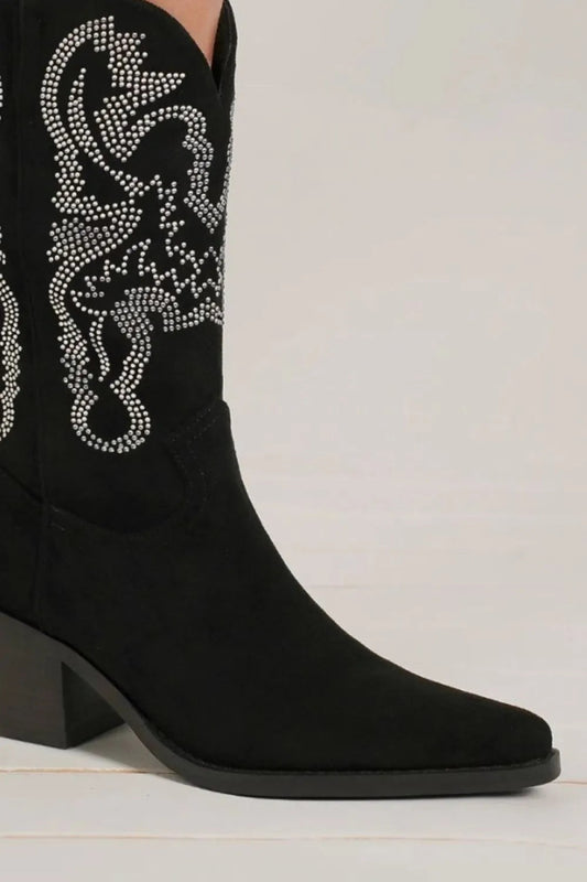 Rhinestone Point Toe Boots Mid - Heel Dress Shoes 58 Characters - AMVIM
