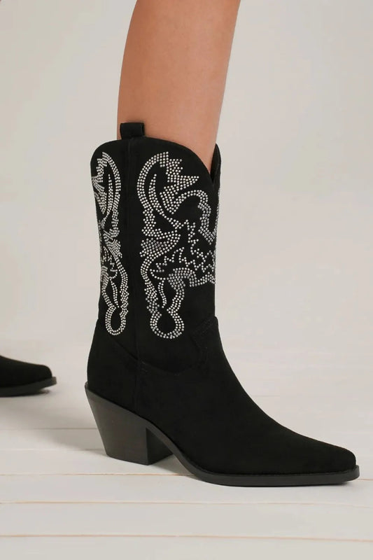 Rhinestone Point Toe Boots Mid - Heel Dress Shoes 58 Characters - AMVIM