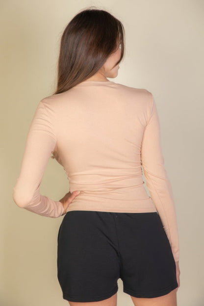 Ribbed Round Neck Long Sleeve Top - AMVIM