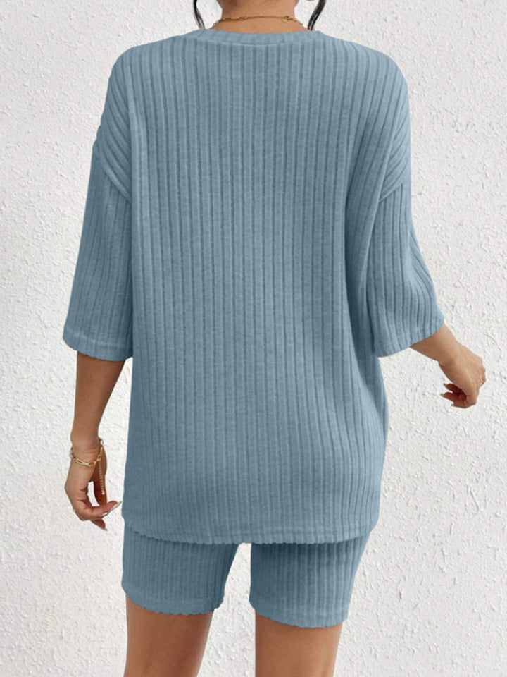 Ribbed Round Neck Top and Shorts Set - AMVIM