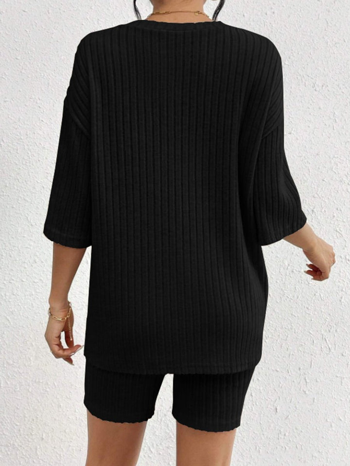 Ribbed Round Neck Top and Shorts Set - AMVIM