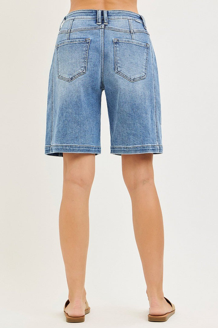 RISEN 2 - Button Slouchy Denim Shorts with Pockets - AMVIM
