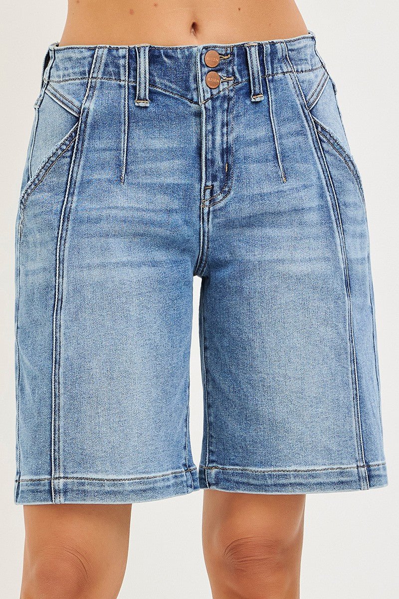 RISEN 2 - Button Slouchy Denim Shorts with Pockets - AMVIM