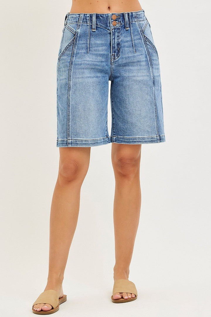RISEN 2 - Button Slouchy Denim Shorts with Pockets - AMVIM