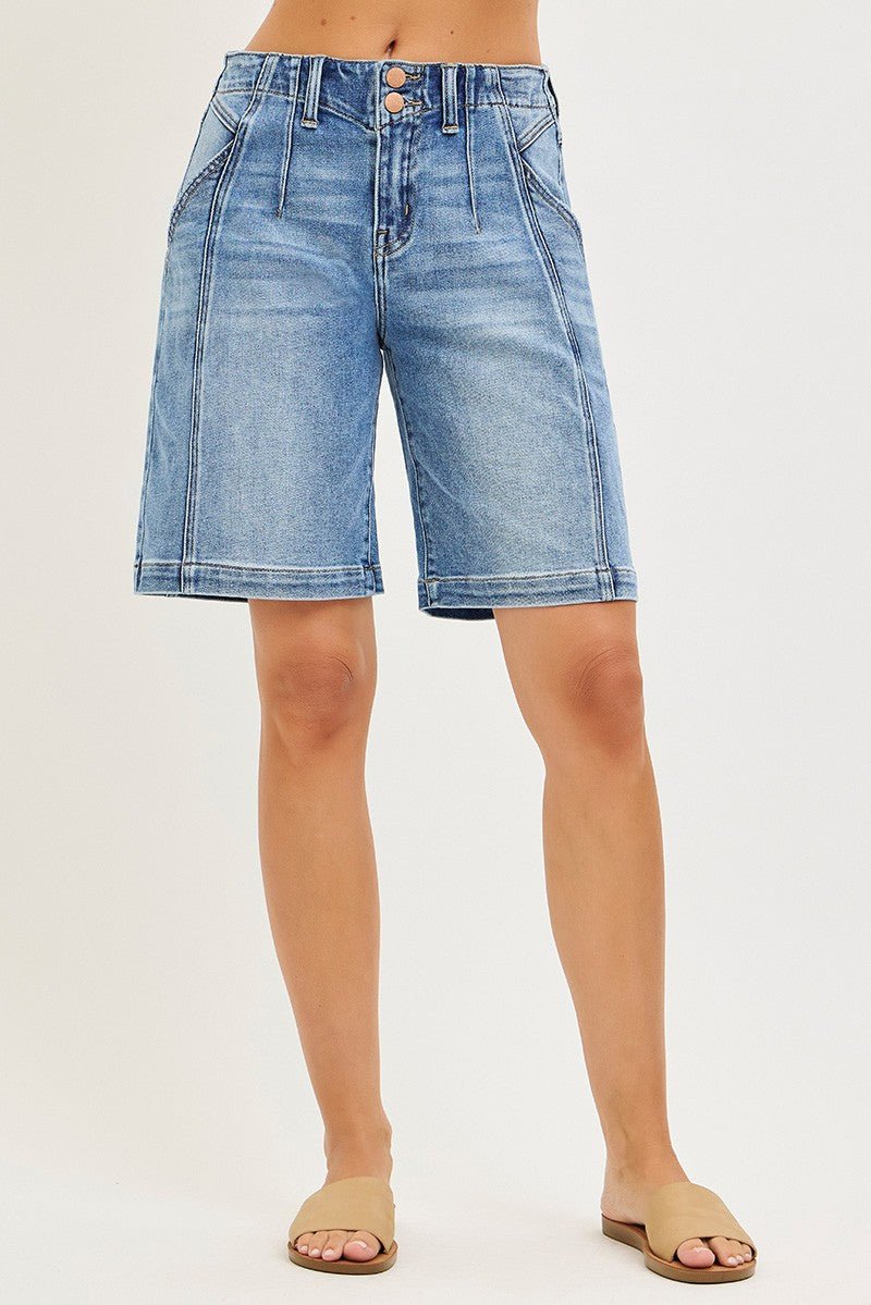 RISEN 2 - Button Slouchy Denim Shorts with Pockets - AMVIM