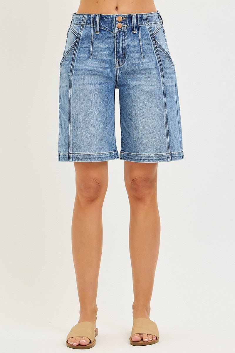 RISEN 2 - Button Slouchy Denim Shorts with Pockets - AMVIM
