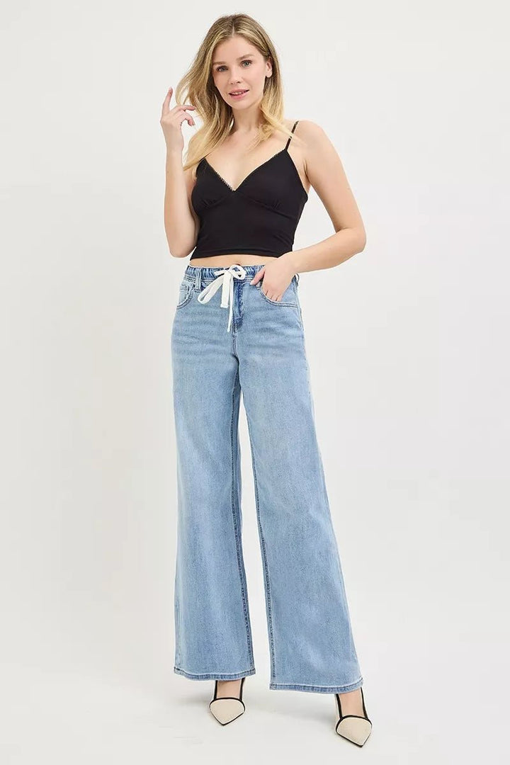 RISEN Drawstring Slouchy Wide - Leg Jeans - AMVIM