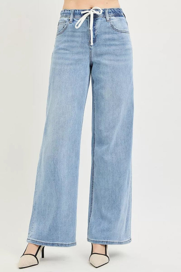 RISEN Drawstring Slouchy Wide - Leg Jeans - AMVIM