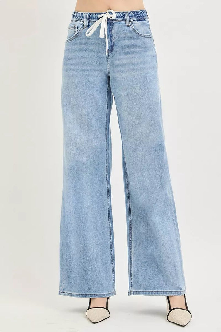 RISEN Drawstring Slouchy Wide - Leg Jeans - AMVIM