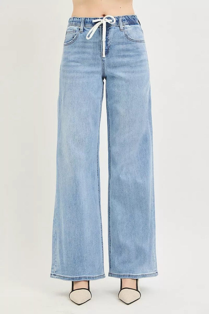 RISEN Drawstring Slouchy Wide - Leg Jeans - AMVIM