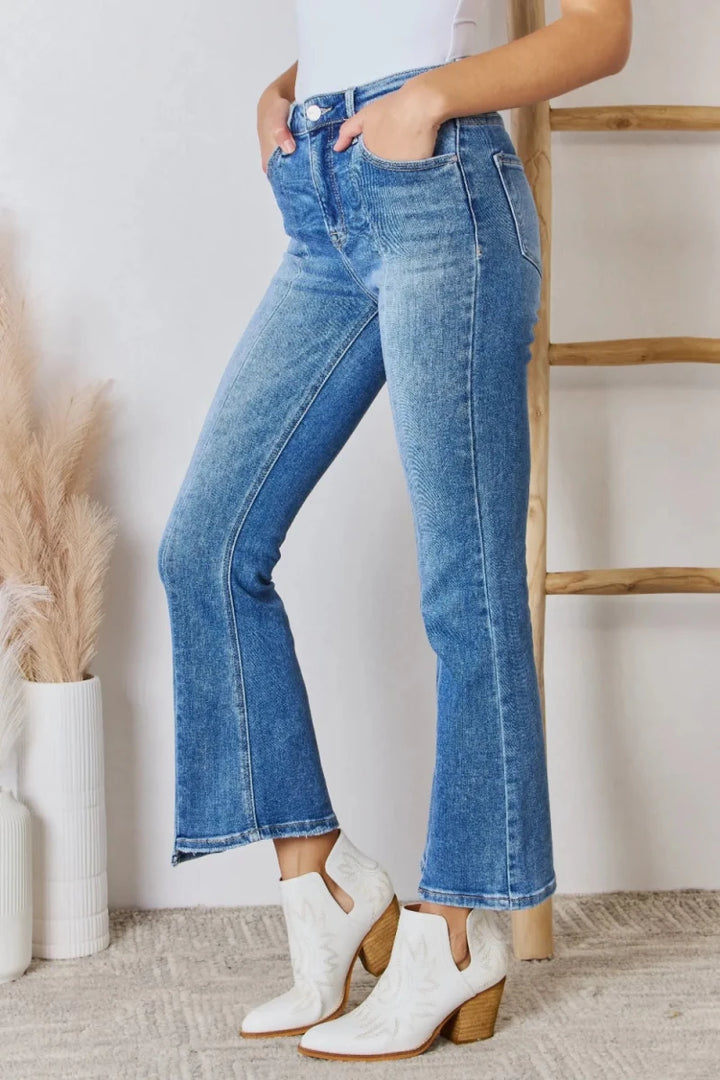RISEN Full Size High Rise Ankle Flare Jeans - AMVIM