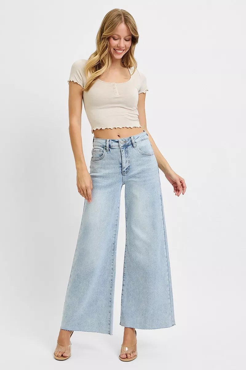 RISEN Full Size High Rise Ankle Wide Palazzo Jeans Plus Size - AMVIM