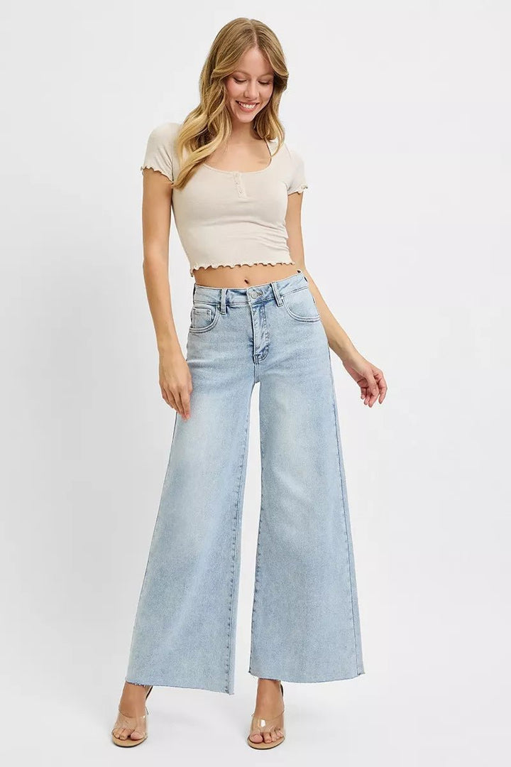 RISEN Full Size High Rise Ankle Wide Palazzo Jeans Plus Size - AMVIM