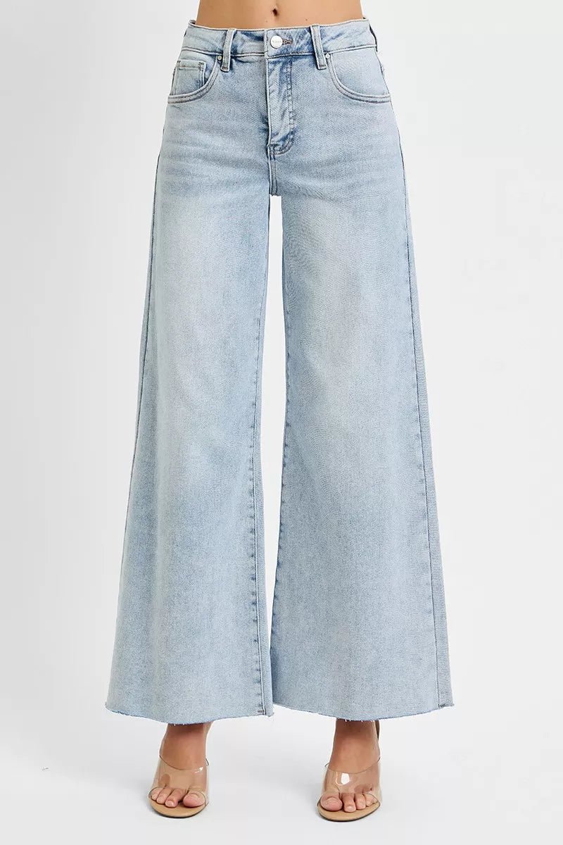 RISEN Full Size High Rise Ankle Wide Palazzo Jeans Plus Size - AMVIM
