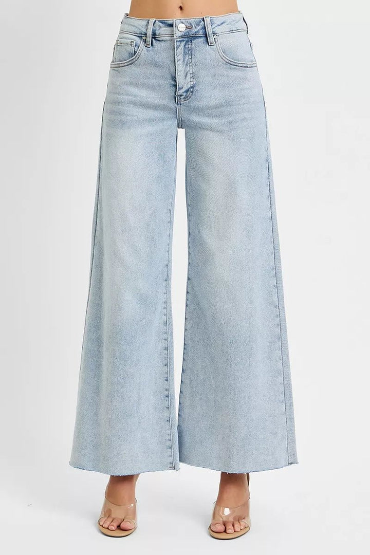 RISEN Full Size High Rise Ankle Wide Palazzo Jeans Plus Size - AMVIM