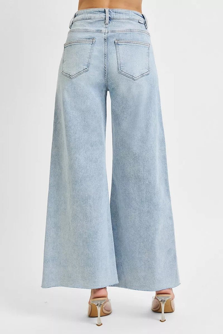RISEN Full Size High Rise Ankle Wide Palazzo Jeans Plus Size - AMVIM