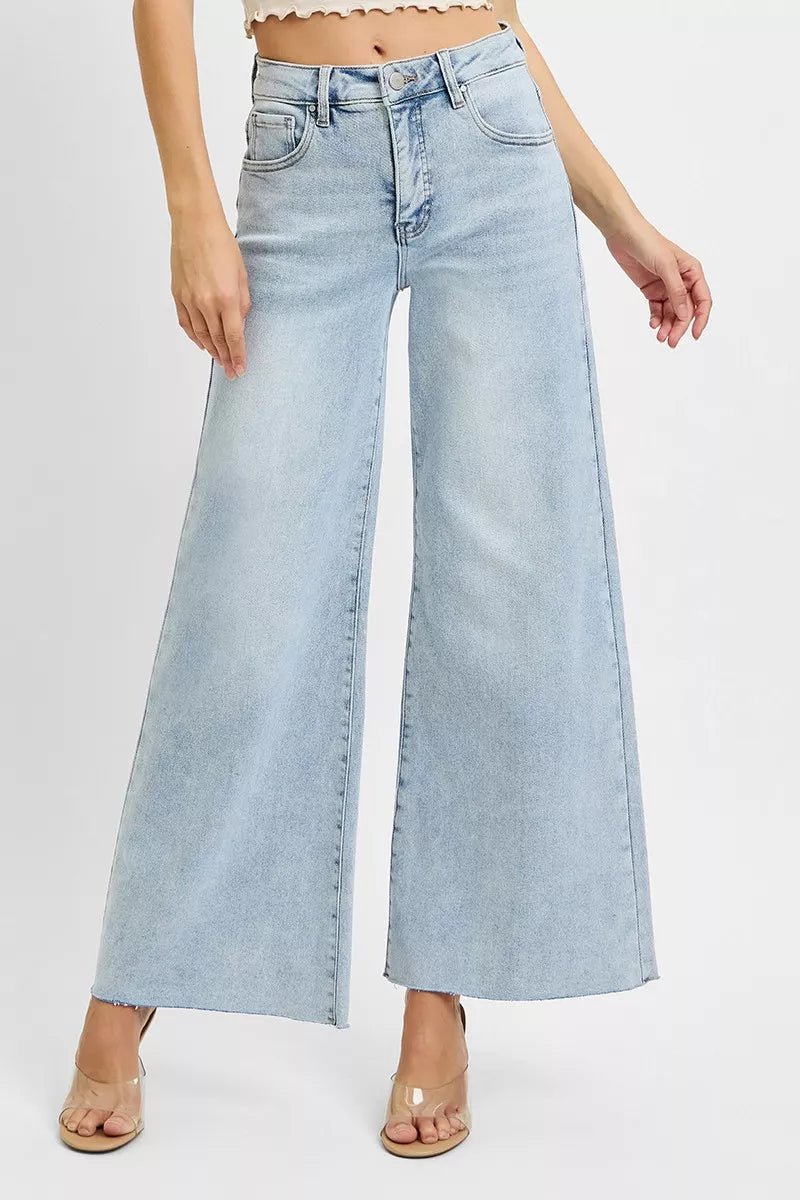 RISEN Full Size High Rise Ankle Wide Palazzo Jeans Plus Size - AMVIM