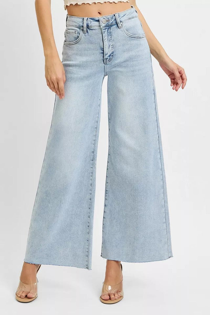 RISEN Full Size High Rise Ankle Wide Palazzo Jeans Plus Size - AMVIM