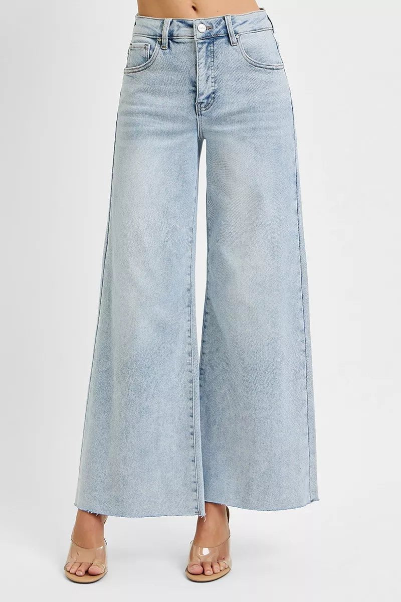 RISEN Full Size High Rise Ankle Wide Palazzo Jeans Plus Size - AMVIM