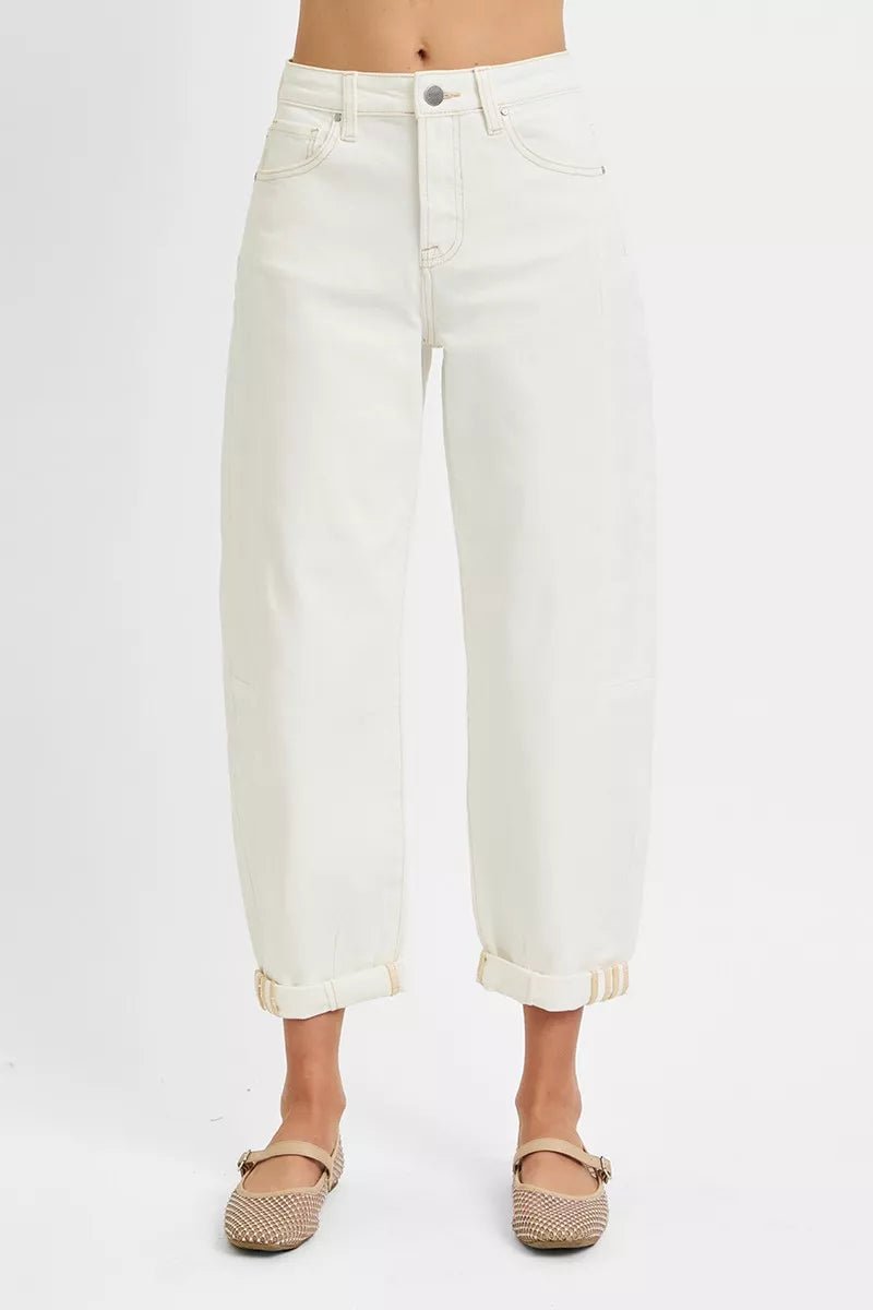 RISEN Full Size High Rise Barrel Cropped Jeans Plus Size - AMVIM